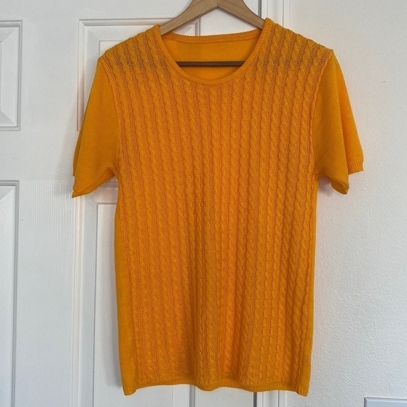 Vintage Sweaters - Vintage shirt sleeves marigold yellow crew neck sweater.